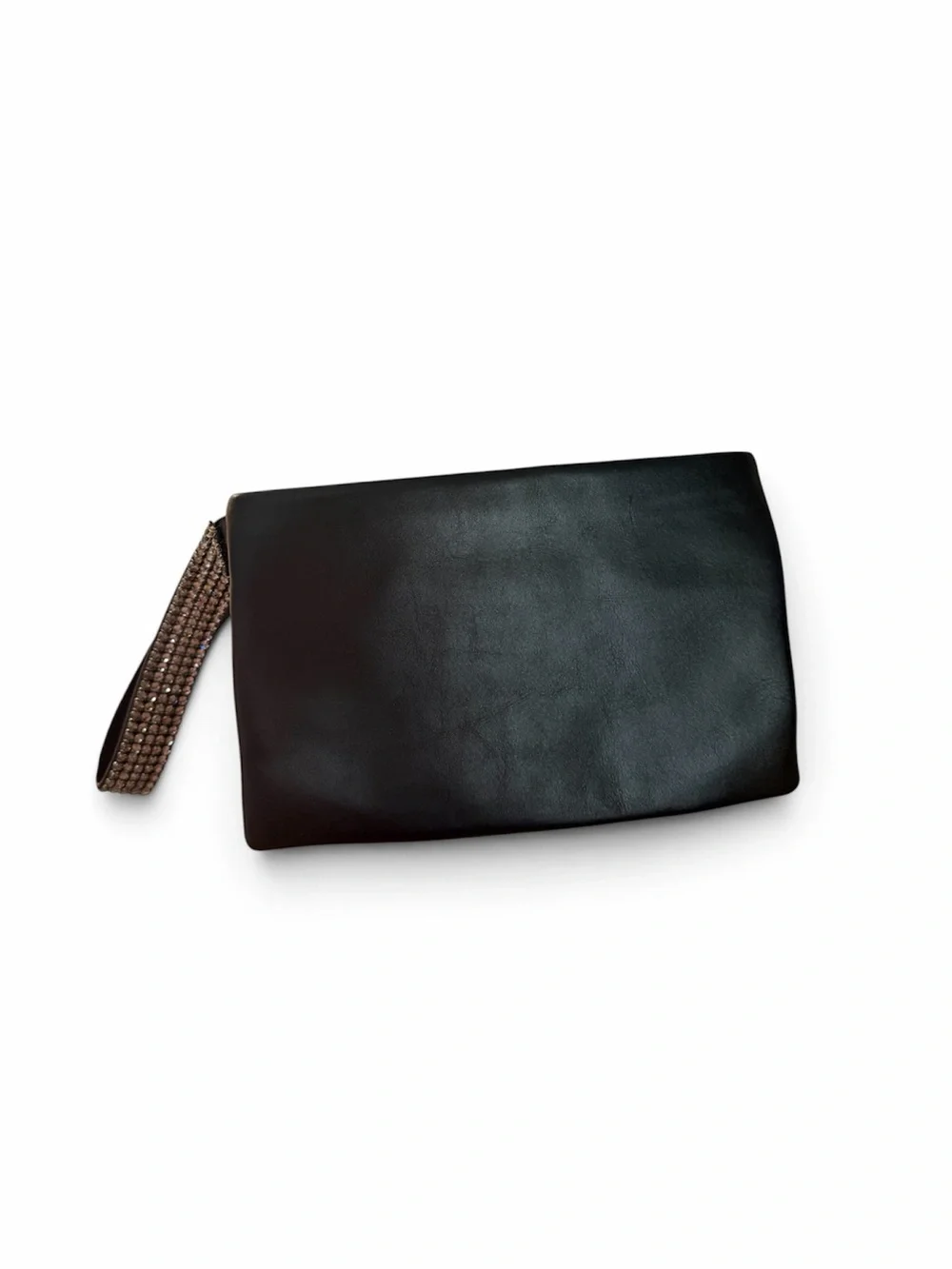 CHANEL Woven Strass Crystal Leather Wristlet Clutch Black